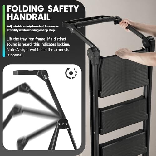  5 Step Ladder, Foldable Handrail & Tool Tray Stool Ladders with 5 step Black - Picture 3 of 8