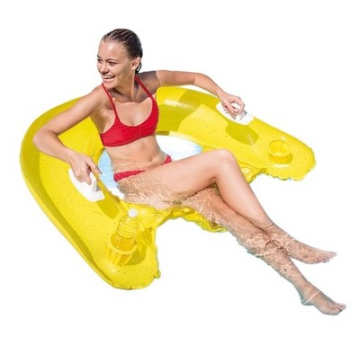 Intex Sit N Float Inflatable Lounge, 60'' X 39'' Yellow W/ 2 Built In Cup Holders