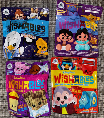 Disney Parks Wishables Sealed Mystery Bags Lot 4pc WDW 50th Aladdin Food DL65th