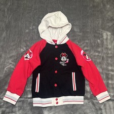 Disney Minnie Mouse Varsity Jacket With Hood Girls Black Red White Size 6