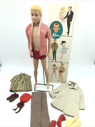 Barbie 1960 Ken #750 Blonde Flocked Hair Doll Original Outfit Box Mattel+