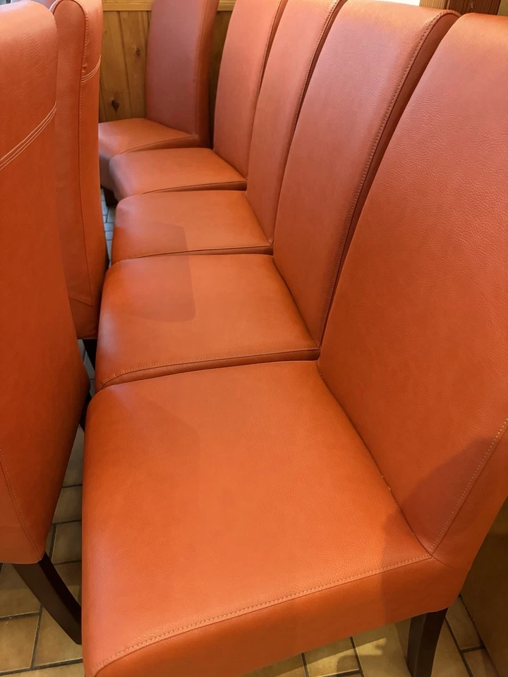 Palecek Orange Italian Leather Dining Room Chairs Set Of 8 - Image 4 of 4