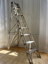Antique Lattice Step Ladder , Wooden, Tall , For Prop Or Display
