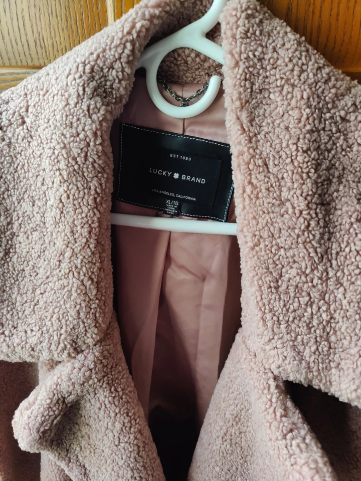 Lucky Brand女式XL粉色泰迪熊人造毛皮剪绒外套  — 第 2/4 张图片