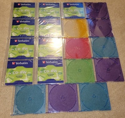 9 Verbatim 4x CD-RW rewritable 700MB Discs and 10 colorful cases