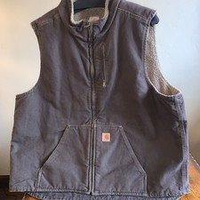 Carhartt Men's V33 DKB Vest Vintage Brown Sherpa Lining Size 2XL Tall Dark Brown