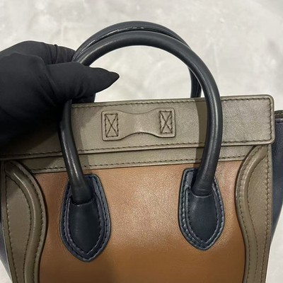Authentic Celine Luggage Nano Tri-Color Leather Tote Bag with