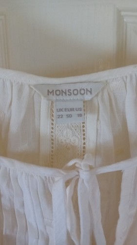 Monsoon Pretty Ivory Embroidered Boho Floaty Tunic Top Size 22 VGC - Picture 4 of 7