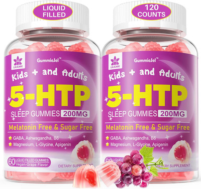 5HTP Gummies for Adults & Kids 8+, Melatonin Free Gummies with Magnesium Glycina