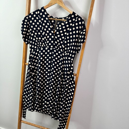 Revival Dress Womens 14 Dark Blue & Cream Polka Dot Retro Short Sleeve - Picture 3 of 11