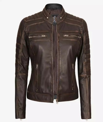 Vintage Slim Fit Moto Racer Real Sheepskin Rub Off Brown Leather Jacket Coat S - Picture 17 of 20