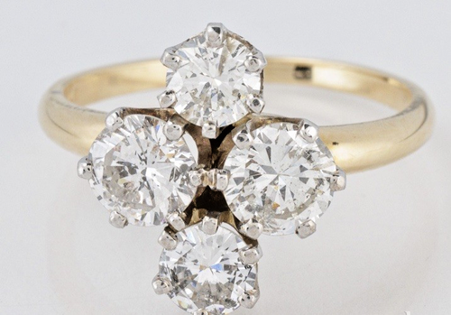 Vintage 14k Four Single Cut Stone 1.9 Cttw Diamond Ring