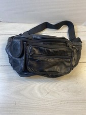Vintage Soft Leather Fanny Pack Waist Boho Patchwork Black Belt Bag 90