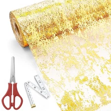 Metallic Gold Thin Table Runner with Scissors and Soft Ruler Glitter Gold Tab...