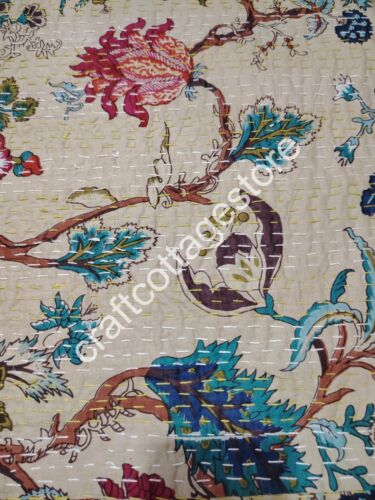 Beautifull Indian Kantha Hand Block Print Elegant Bedspread Quilt King Size - Picture 3 of 10