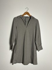 Zara Womens XS Black Beige Gingham Shirt Dress Check Pockets