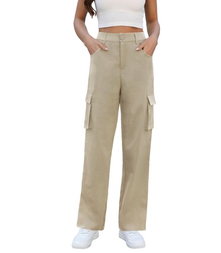 Women Casual High Waist Loose Straight Wide Leg Pants Jogger Cargo Trousers 4-12 - Picture 10 of 16