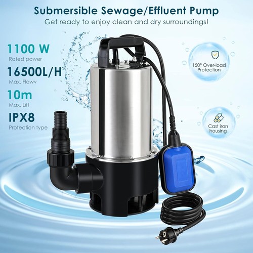 Pompa sommersa per acque sporche in acciaio inox 1,100 W 16,500 L/H pompa sommersa per acque sporche - Foto 2 di 6