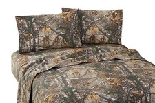 Realtree Xtra King Sheet Set Camouflage 4pc Percale Brown Leaves Green Farmhouse