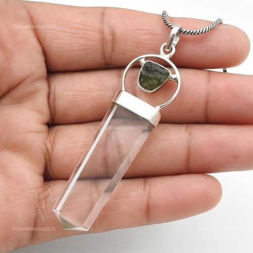 Matita Moldavite Pietra Corona Chakra Wife Lunetta Nuovo Ciondolo Argento Solido