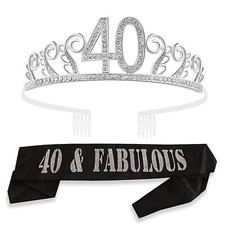 40th Birthday Sash and Tiara for Women - Fabulous Glitter Sash  Waves Rhines...