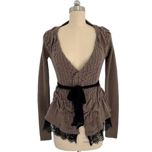 Cárdigan BKE Boutique Vintage Y2K Marrón Hada Negro Encaje Tejido 3D Mezcla Lana M - Imagen 7 de 10