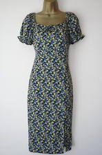 QUIZ FLORAL BODYCON JERSEY MIDI DRESS SIZE 16 BNWT PUFF SLEEVES SLIT LEG
