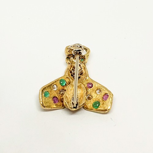 Spilla oro giallo 18 kt 750 ape diamanti rubini smeraldi -599/VE- - Foto 4 di 5