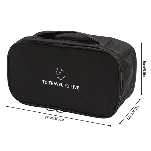 Black Travel Bra Underwaer Organizer Compact Lingerie Box Toiletry Bag - Picture 5 of 21