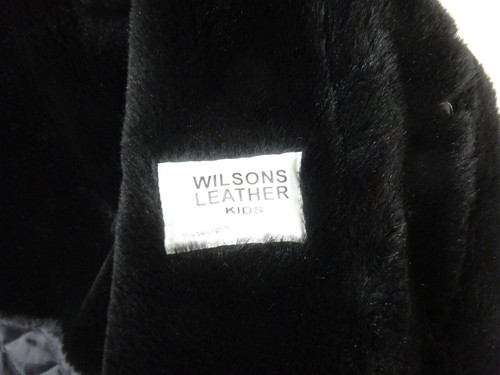 Wilson Kids Black Suede Leather Hooded Coat Faux Fur Lined ~ Kids Medium - Picture 9 of 10