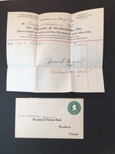 c.1910 Invoice Bill Woodstock National Bank VT / Adams McNichol Stone Vendor
