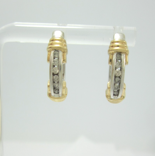 HERMOSOS ARETES COLGANTES/COLGANTES DE DIAMANTES DE ORO MULTITONO DE 14K .24CT. 5,2 G - Imagen 5 de 7