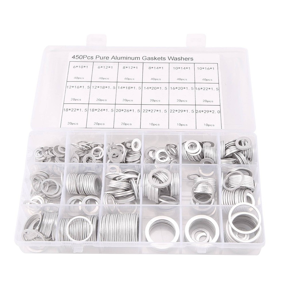 450Pcs Aluminum Gasket Aluminum Flat Washer Aluminum Sealing  Combination Y6L9