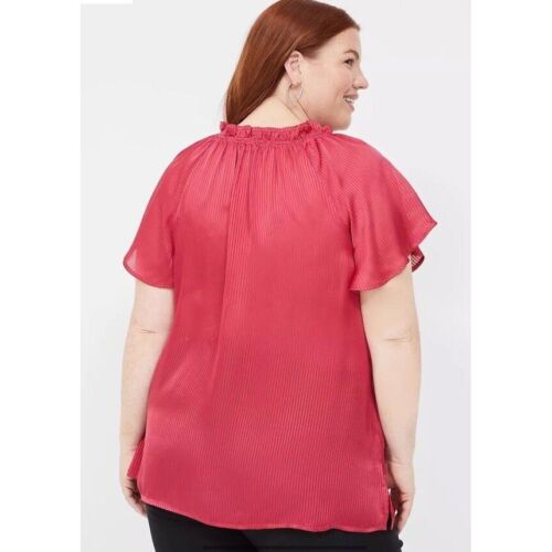Blusa Lane Bryant Manga Acampanada Volantes Escote Corbata Frontal Roja Talla Grande 26/28 - Imagen 2 de 6