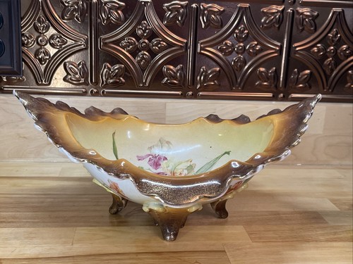 LaBelle China Flow Brown & Gold Footed Bowl Iris Design Wheeling Pottery EVC - Picture 5 of 16