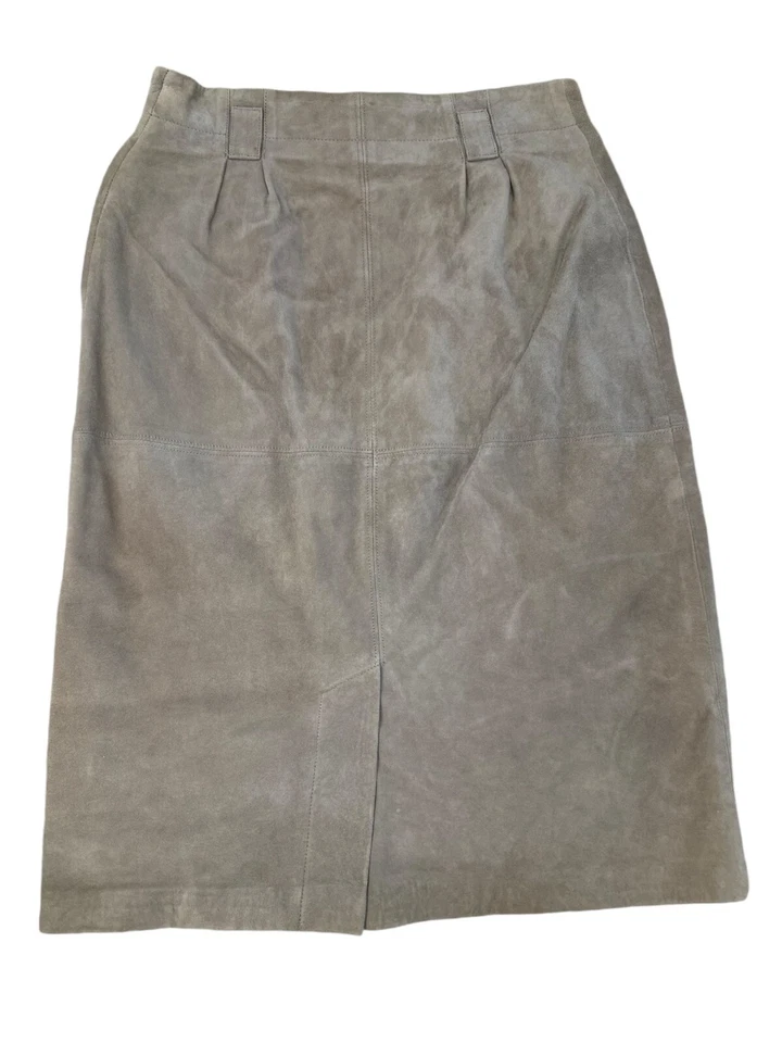 Falda de cuero gamuza chaqueta traje para mujer 6 marrón tostado midi mangas largas vintage años 90 Foto 4 de 4