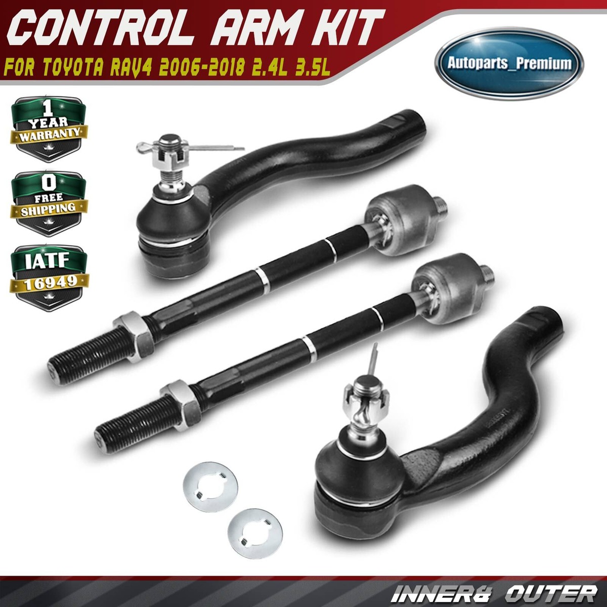 4x Front Inner & Outer Steering Tie Rod End for Toyota RAV4 2006
