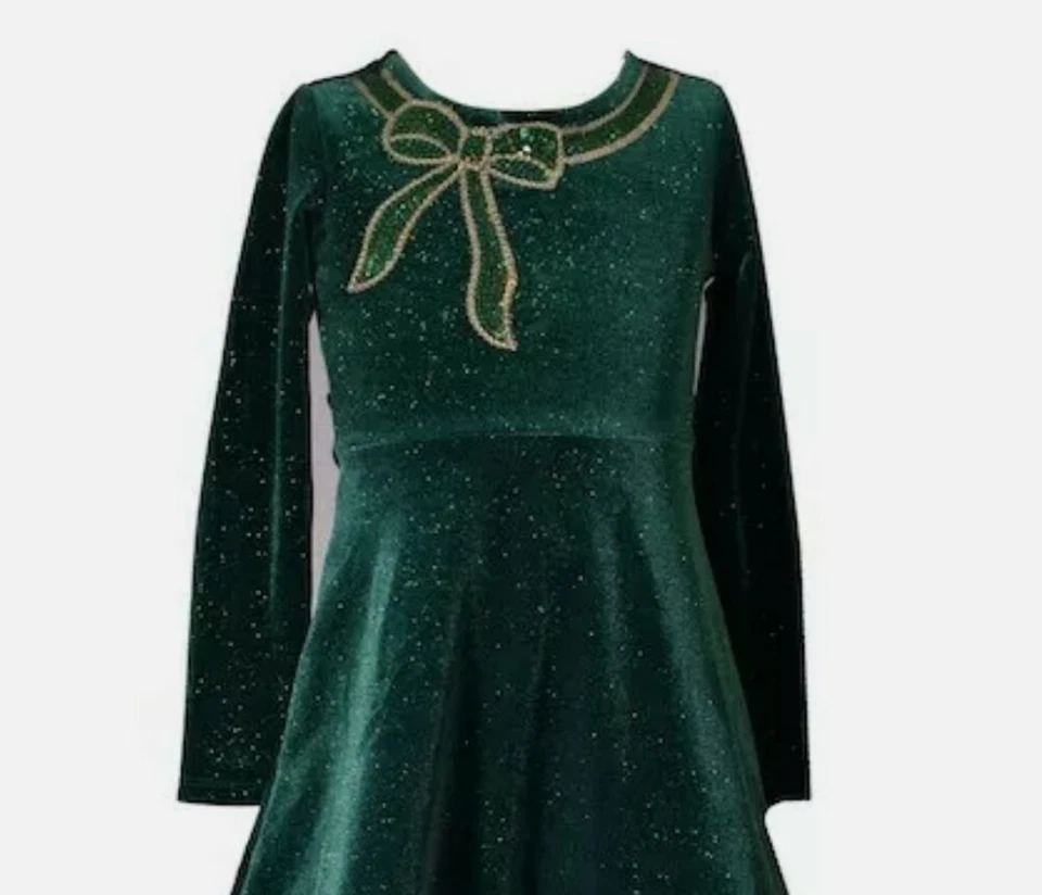 Vestido Bonnie Jean Niñas Pequeñas Terciopelo Brillante Lentejuelas Lazo Imitación Piel Santa-6 Nuevo sin Etiquetas Foto 2 de 4