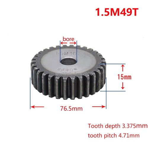 45# Ingranaggio a Spurone Acciaio 1.5M12T-60T Metal Mod 1.5 Pignone Ingranaggio 12-60 Denti Moter Gear - Foto 50 di 61