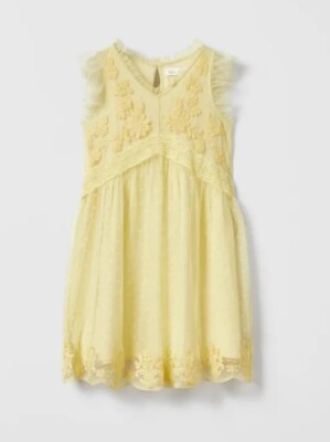 ZARA KIDS GIRLS EMBROIDERED TULLE DRESS PASTEL YELLOW 7521
