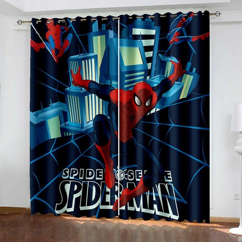 Kids Boys Marvel Spiderman Thick Blackout Window Curtain Thermal Ring Top Eyelet - Picture 55 of 61