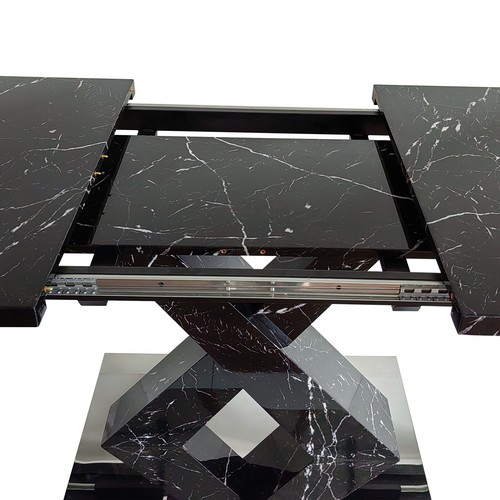 Modern Stretchable Dining Table with Faux Marble Table Top and X-Shape Table Leg - Picture 18 of 66
