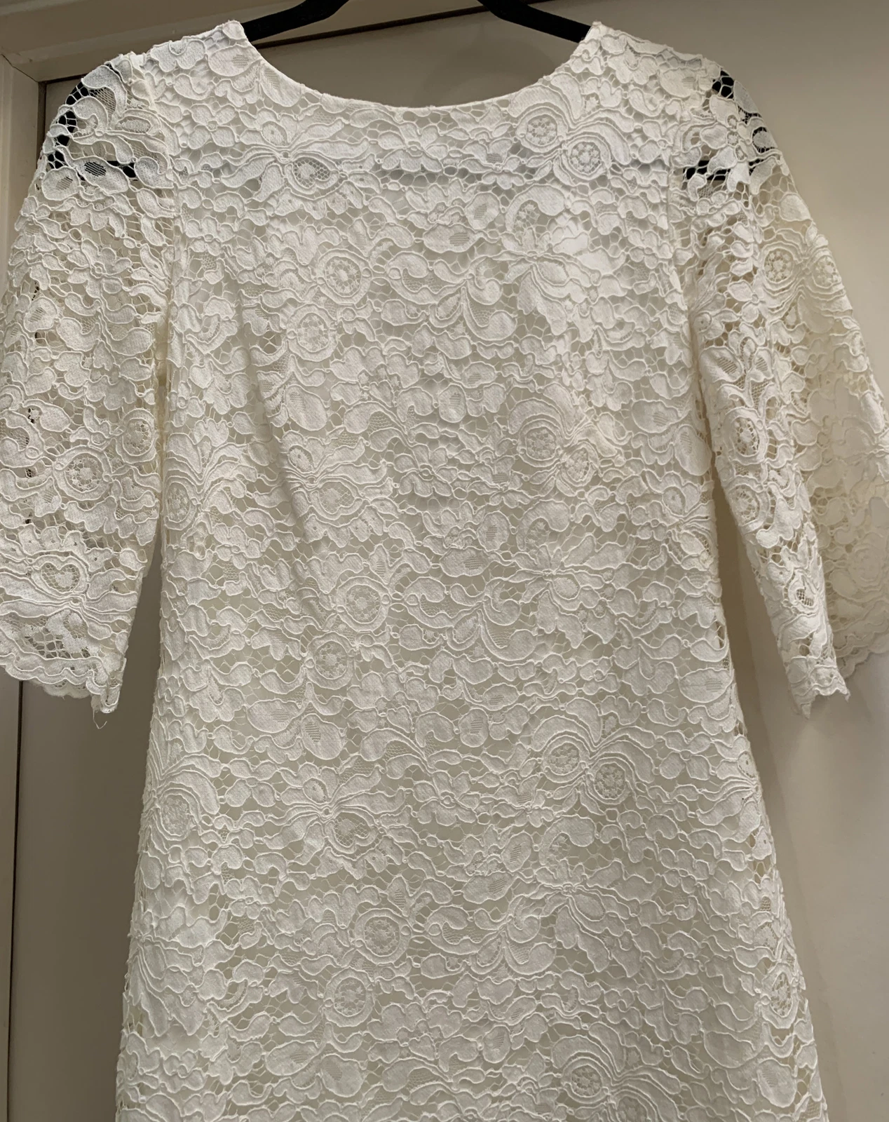 OFF WHITE Abito Lauren Ralph Lauren bianco sporco pizzo taglia 6 piccolo manica corta ottimo