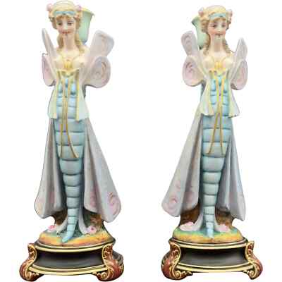 Extremely rare French Bisque Figurines, Jean Gille Butterfly Fairies, 13.5'' H