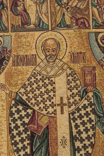 Arte de pared tapiz religioso italiano de San Nicolás con Lurex colgante 24x17 pulgadas - Imagen 10 de 10