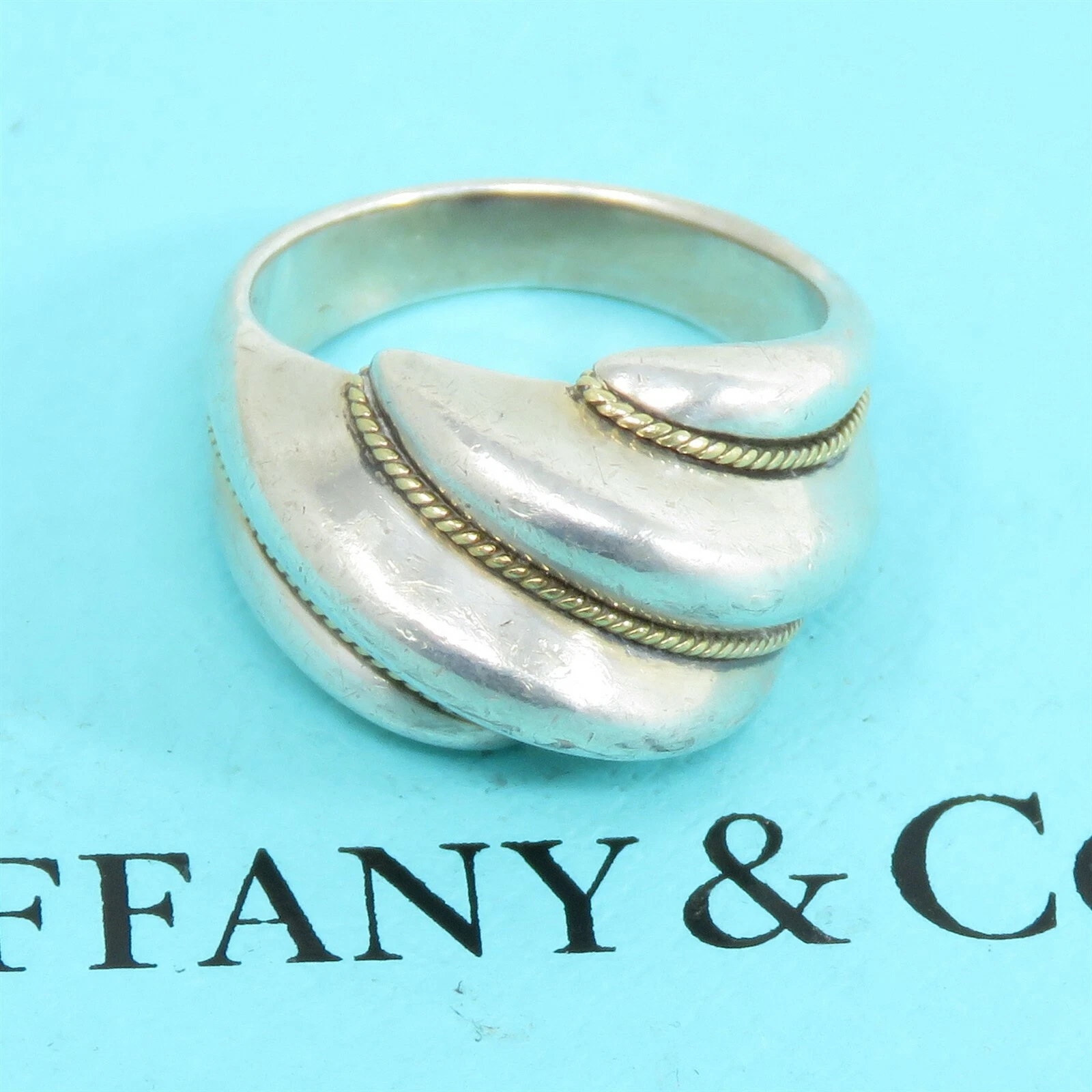 NYJEWEL Tiffany & Co 925 Sterling Silver 18k G Wavy Dome Ring