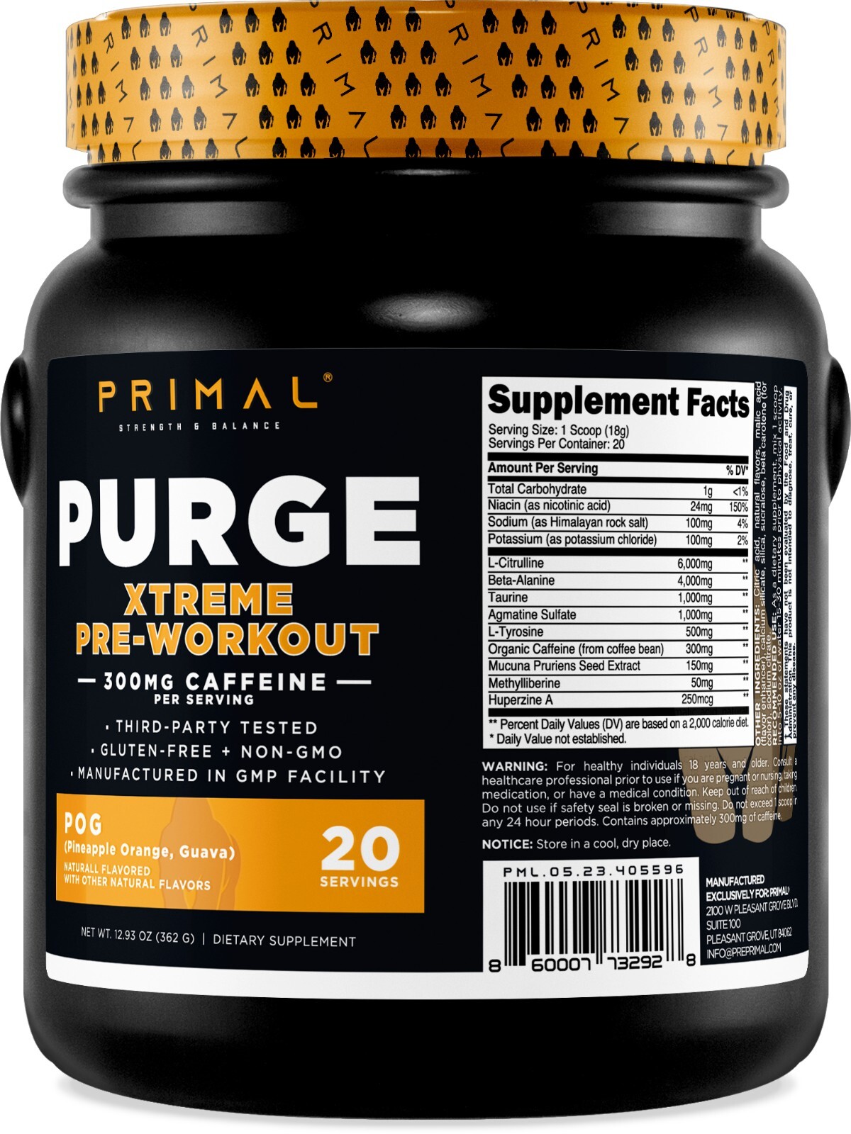 Primal Purge Xtreme перед тренировкой (со вкусом ананаса, апельсина и гуавы) (20 порций)