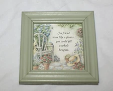 Kathy Seek Mini Picture "Friend's Bouquet" w/ Green Wood Frame 4" Garden Accents