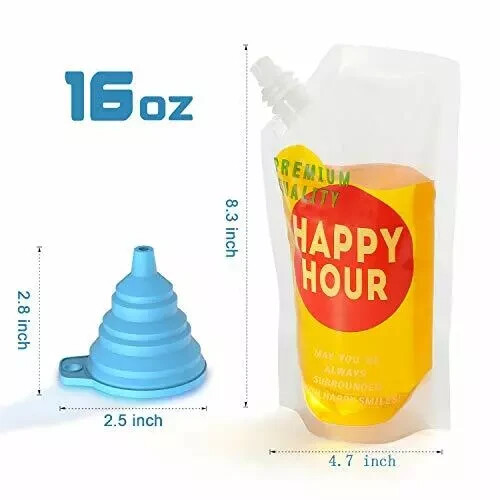 20 Pcs Drink Pouches For Adults Plastic Flask Reusable Disposable Drink Bags Wit - Picture 7 of 7