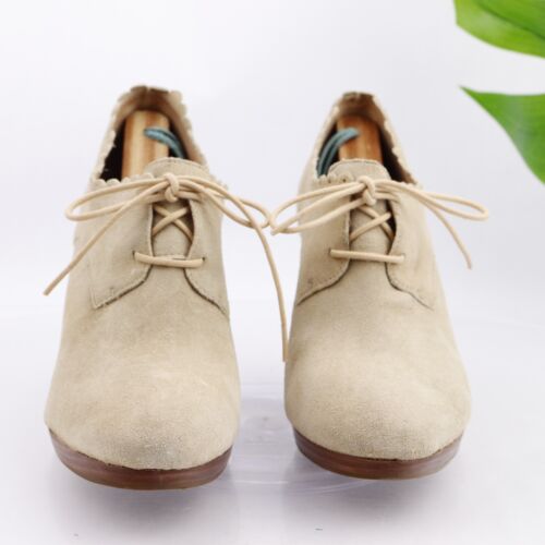 Jack Rogers Women's Olivia Boot Size 10 Wedge Heel LaceUp Cream Tan Suede Bootie - Picture 3 of 12